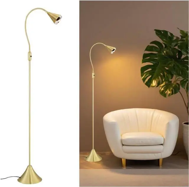 Main image of HomeFocus - LED Floor Lamp,Standing Lamp for Reading,Eye-Caring,Stepless Dimming,Floor Lamp for Living Room,Bedroom,LED 5W,Energy Efficient Super Bright (Metal,Gold)