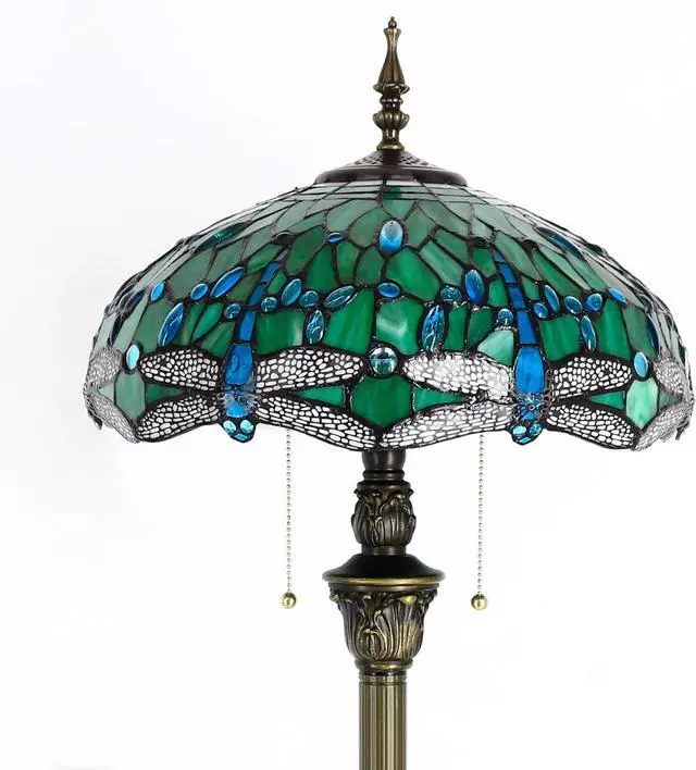 Alt view image 2 of 6 - Tiffany Floor Lamp Stained Glass Lamp Standing Reading Light 16x16x70 Inch for Living Room (Green Dragonfly)