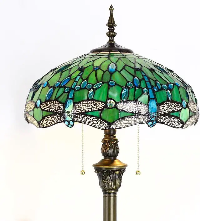 Alt view image 3 of 6 - Tiffany Floor Lamp Stained Glass Lamp Standing Reading Light 16x16x70 Inch for Living Room (Green Dragonfly)