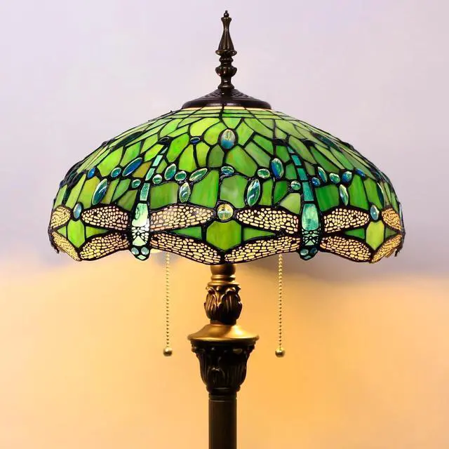 Alt view image 4 of 6 - Tiffany Floor Lamp Stained Glass Lamp Standing Reading Light 16x16x70 Inch for Living Room (Green Dragonfly)