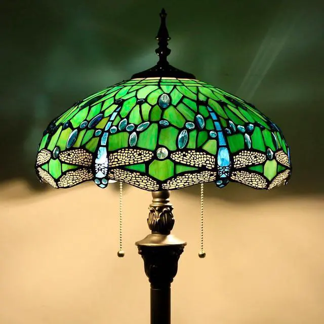 Alt view image 5 of 6 - Tiffany Floor Lamp Stained Glass Lamp Standing Reading Light 16x16x70 Inch for Living Room (Green Dragonfly)