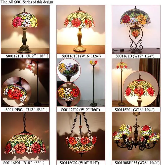 Alt view image 7 of 7 - WERFACTORY Tiffany Floor Lamp Red Rose Flower Stained Glass Light 10X10X66 Inches Pole Torchiere Standing Corner Torch Uplight Decor Bedroom Living Room Home Office S001 Series
