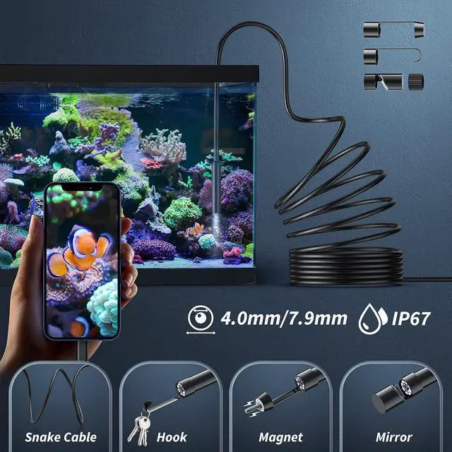 Alt view image 4 of 7 - Endoscope Camera with Light,1920P HD Borescope Tools with 8 Adjustable LED Lights, Endoscope with Semi-Rigid Snake Camera, Inspection Borescope for iOS and Android-16.4ft Single Lens