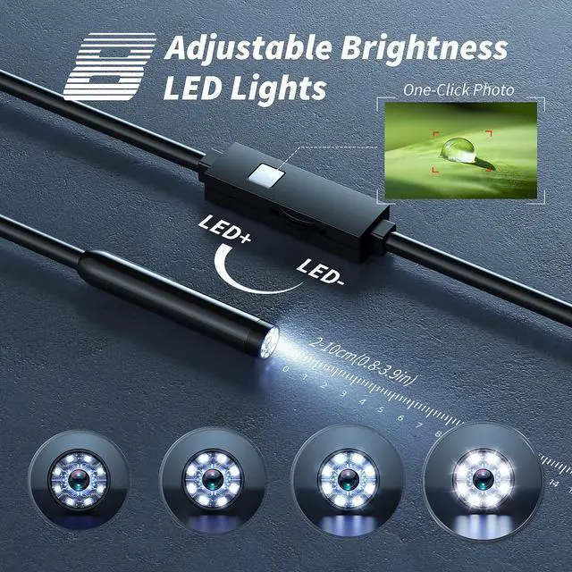 Alt view image 5 of 7 - Endoscope Camera with Light,1920P HD Borescope Tools with 8 Adjustable LED Lights, Endoscope with Semi-Rigid Snake Camera, Inspection Borescope for iOS and Android-16.4ft Single Lens
