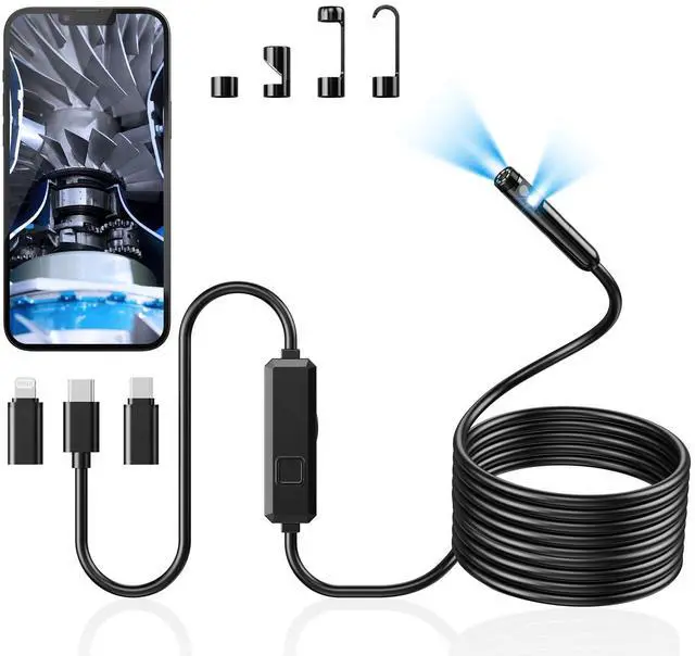 Main image of Endoscope Camera with Light, Dual-Lens 1920P HD Borescope with 8 Adjustable LED Lights, IP67 Waterproof Boroscope Inspection Tools, 16.4ft Semi-Rigid Snake Camera for iOS & Android