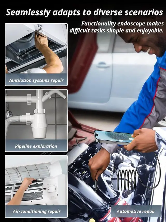 Alt view image 7 of 7 - Endoscope Camera with Light, Dual-Lens 1920P HD Borescope with 8 Adjustable LED Lights, IP67 Waterproof Boroscope Inspection Tools, 16.4ft Semi-Rigid Snake Camera for iOS & Android