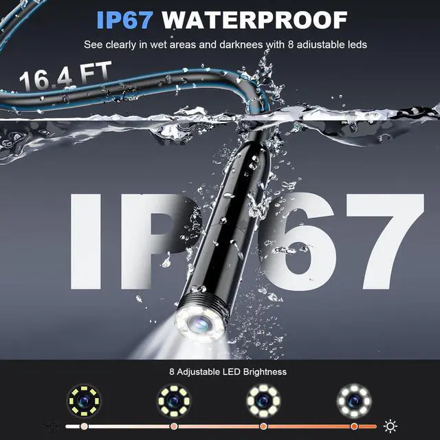 Alt view image 4 of 7 - Endoscope Camera with Light: 4.3" Inspection Borescope Camera for Sewer - 16.4ft Waterproof Industrial Endoscope - Flexible Snake Bore Scope for Plumbing Automotive