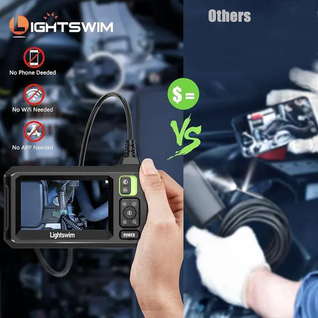 Alt view image 2 of 7 - Industrial HD Digital Borescope, Lightswim 1080P 4.3" IPS Endoscope Inspection Camera with Handheld IP67 Waterproof Snake Sewer with 8 LED Lights 16.5ft Semi-Rigid Cable