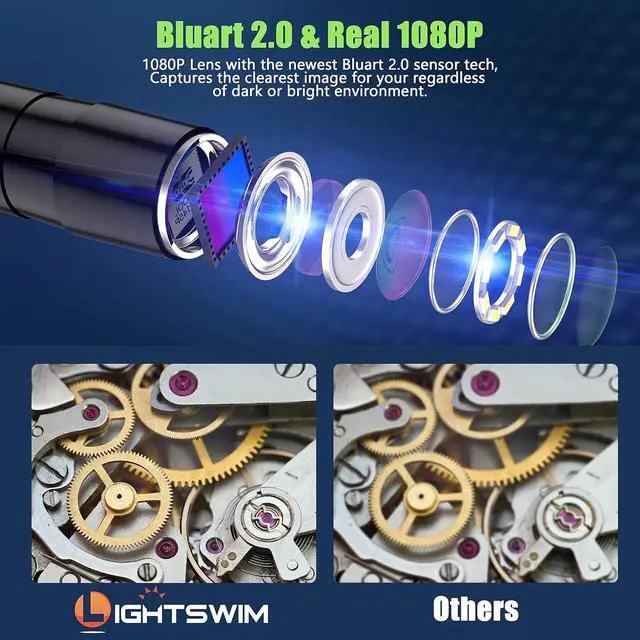 Alt view image 4 of 7 - Industrial HD Digital Borescope, Lightswim 1080P 4.3" IPS Endoscope Inspection Camera with Handheld IP67 Waterproof Snake Sewer with 8 LED Lights 16.5ft Semi-Rigid Cable