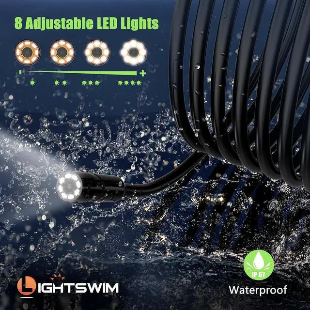 Alt view image 5 of 7 - Industrial HD Digital Borescope, Lightswim 1080P 4.3" IPS Endoscope Inspection Camera with Handheld IP67 Waterproof Snake Sewer with 8 LED Lights 16.5ft Semi-Rigid Cable