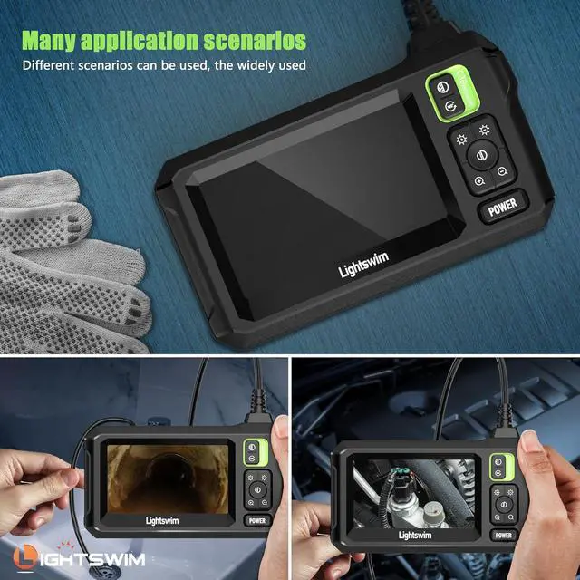 Alt view image 7 of 7 - Industrial HD Digital Borescope, Lightswim 1080P 4.3" IPS Endoscope Inspection Camera with Handheld IP67 Waterproof Snake Sewer with 8 LED Lights 16.5ft Semi-Rigid Cable