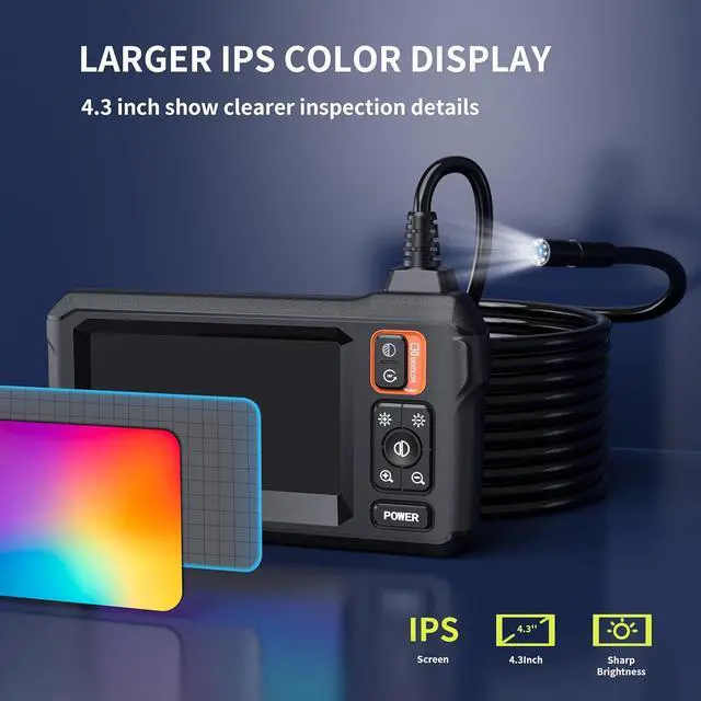 Alt view image 2 of 7 - Endoscope Camera with Light, Borescope Camera with 4.3" IPS Screen, 1080P HD with 8 LED Lights, 16.4FT Semi-Rigid Cord, IP67 Waterproof Endoscope for Sewer, Cool Gadgets&Tools for Men