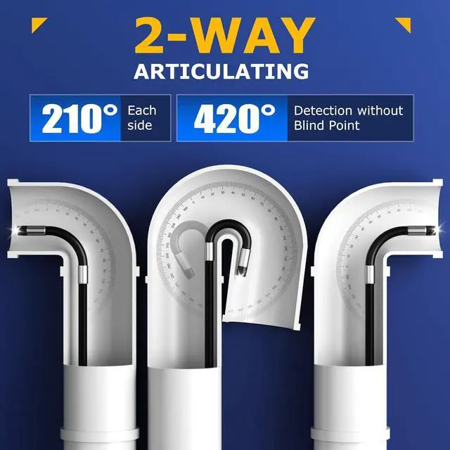 Alt view image 2 of 7 - Two-Way Articulating Borescope with Light, UJOYOK Industrial Endoscope with Snake Scope Camera, Borescope Inspection Camera with Light for Automotive & Aircraft Mechanics, 5.5FT