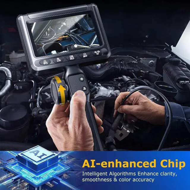 Alt view image 3 of 7 - Two-Way Articulating Borescope with Light, UJOYOK Industrial Endoscope with Snake Scope Camera, Borescope Inspection Camera with Light for Automotive & Aircraft Mechanics, 5.5FT