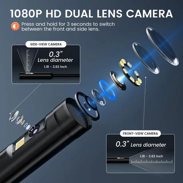Alt view image 2 of 7 - Endoscope Camera with Light: Dual Lens Industrial Endoscope Borescope - 1080P HD Borescope Camera with Light- 16.4FT Flexible Waterproof Inspection Bore Scope for Plumbing Automotive Sewer