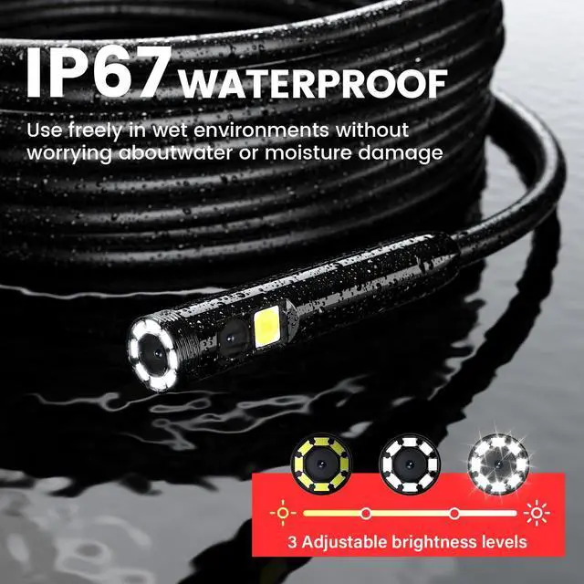 Alt view image 4 of 7 - Borescope Endoscope Camera with Light: 5" Dual-Lens Inspection Camera for Sewer - 16.4ft Waterproof Industrial Endoscope - Flexible Snake Bore Scope for Plumbing Automotive