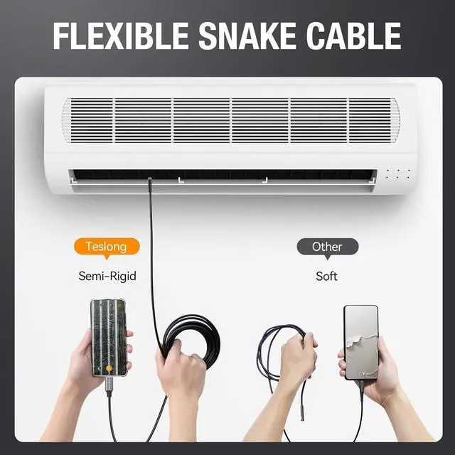 Alt view image 5 of 7 - USB C Endoscope Camera with Light, Teslong Type-C Snake Borescope Camera with 8 LED Lights, 10FT Flexible Waterproof Inspection Cam, Fiber Optic Scope Compatible with iPhone 15/16, Android Phone