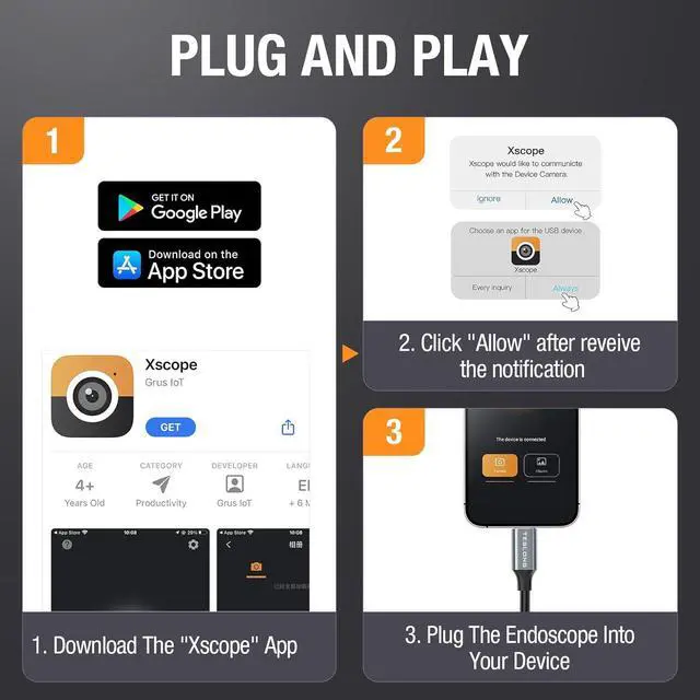 Alt view image 7 of 7 - USB C Endoscope Camera with Light, Teslong Type-C Snake Borescope Camera with 8 LED Lights, 10FT Flexible Waterproof Inspection Cam, Fiber Optic Scope Compatible with iPhone 15/16, Android Phone