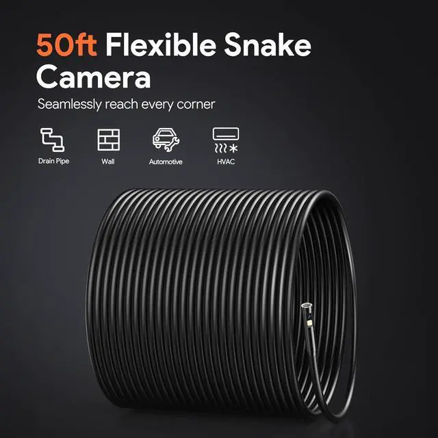 Alt view image 2 of 7 - DEPSTECH 50ft Sewer Camera, 1080P HD Triple Lens Borescope, 5" IPS Screen Endoscope with Light, IP67 Waterproof Plumbing Drain Pipe Snake Inspection Camera with 32G Card, Carry Case