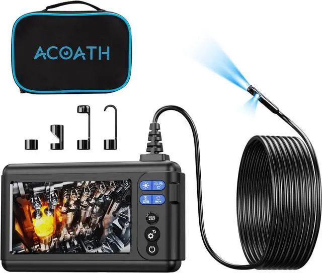 Main image of Borescope Endoscope Camera with Light, Dual-Lens 1080P HD Industrial Inspection Camera with 8 LED Lights, 16.5Ft Semi-Rigid Snake Cable, 5" IPS Screen, 32GB Card, IP67 Waterproof Sewer Tools