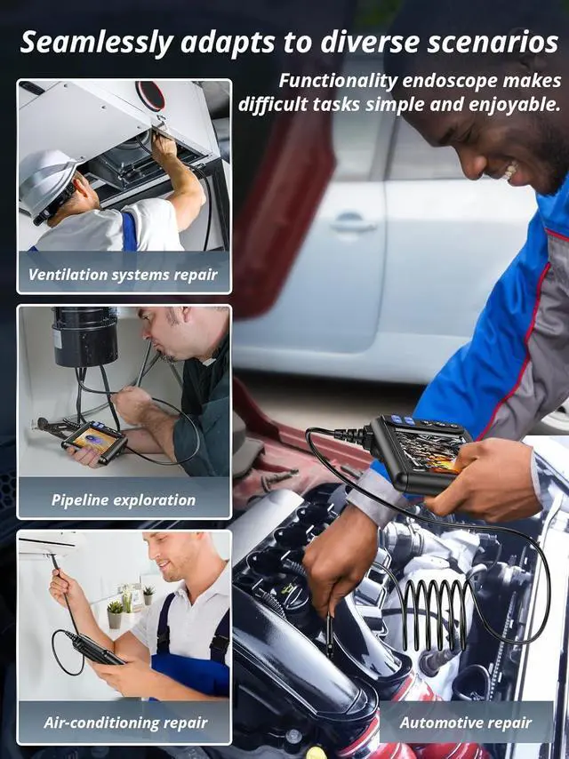 Alt view image 6 of 7 - Borescope Endoscope Camera with Light, Dual-Lens 1080P HD Industrial Inspection Camera with 8 LED Lights, 16.5Ft Semi-Rigid Snake Cable, 5" IPS Screen, 32GB Card, IP67 Waterproof Sewer Tools
