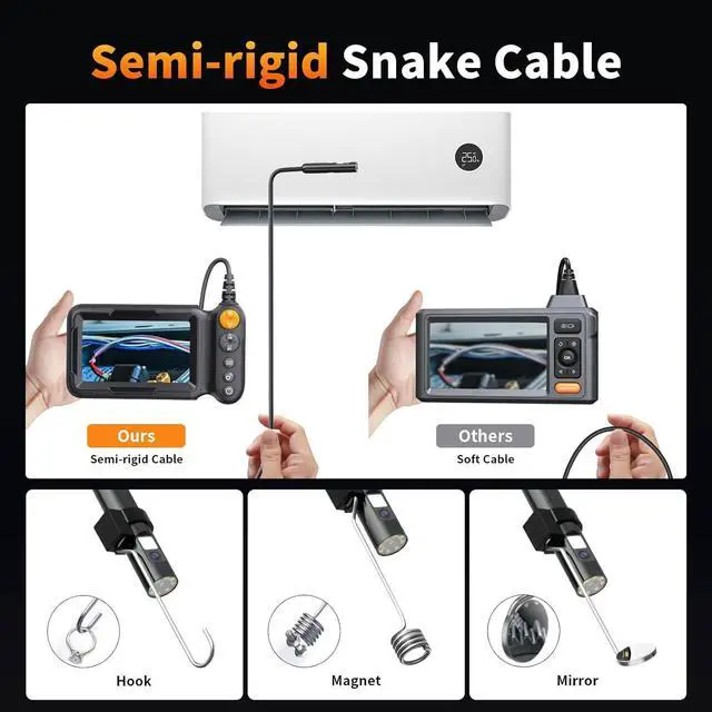 Alt view image 4 of 7 - Borecope with Light 5M, 5in Dual Lens Endoscope Camera with Light, Digital Inspection Camera, 7.9mm IP67 Waterproof Endoscope, 5M/16.4FT Semi-Rigid for Car Wall Plumbing-6PCS ACCS