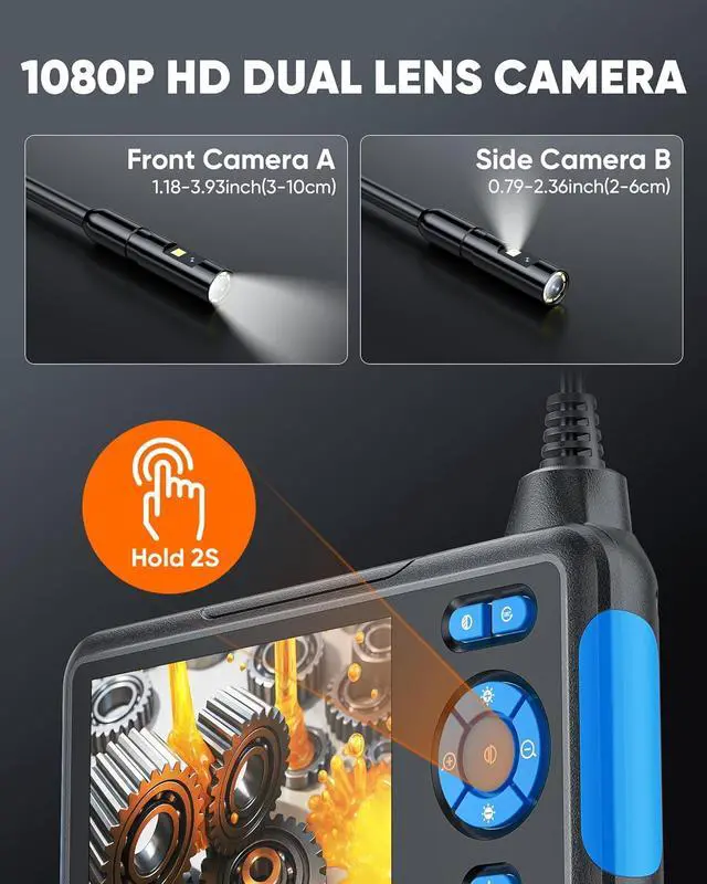 Alt view image 3 of 7 - Industrial Endoscope Borescope Inspection Camera with Light, Dual Lens Snake Drain Bore Scople Digital Cameras 1080P, 4.3 Inch LCD Screen, 16.5FT Semi-Rigid Cable