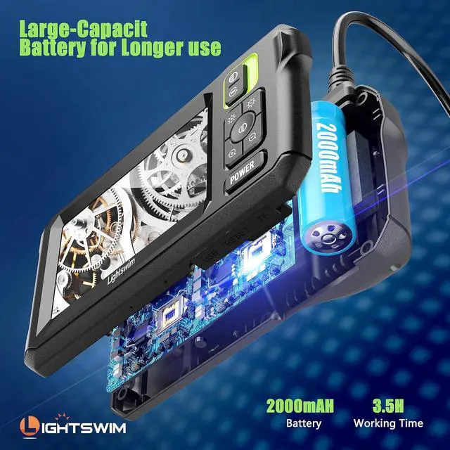 Alt view image 6 of 7 - Industrial HD Digital Borescope, Lightswim 1080P 4.3" IPS Endoscope Inspection Camera with Handheld IP67 Waterproof Snake Sewer with 8 LED Lights 16.5ft Semi-Rigid Cable