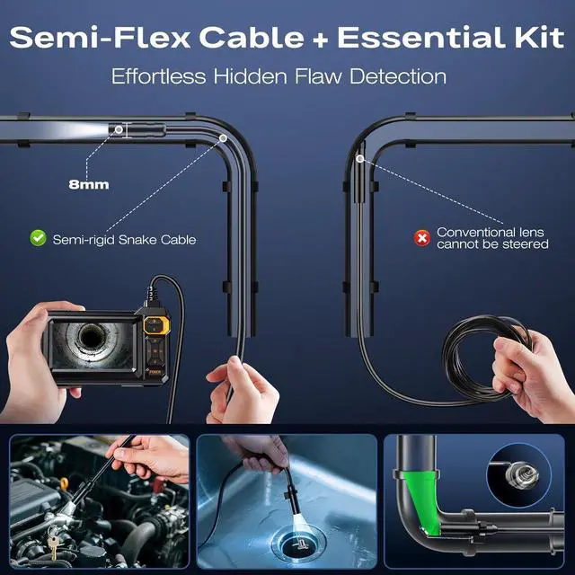Alt view image 6 of 7 - Endoscope Borescope Camera with Light, 4.3" IPS 1920P HD Inspection Camera, 7.9mm IP67 Waterproof with 8 Adjustable LEDs, 16.4FT Semi-Rigid Snake Cable for Sewer, Automotive Engine, Pipe, HVAC