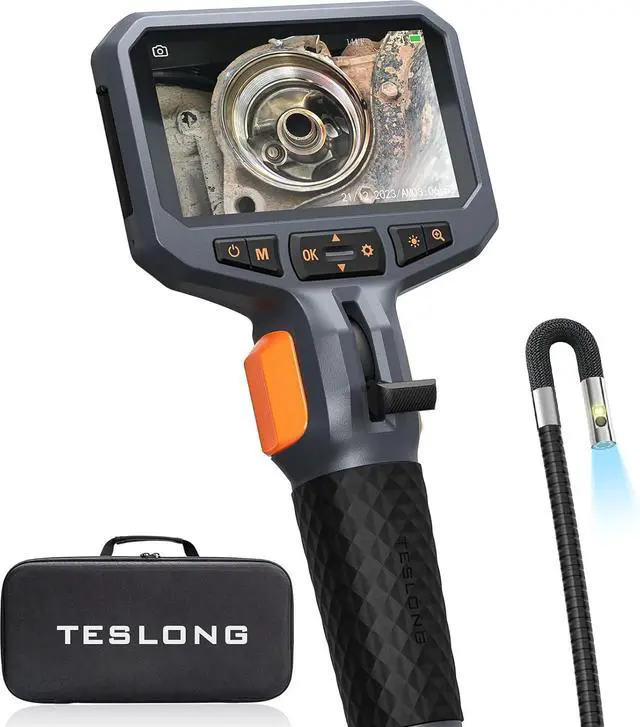 Main image of Teslong Articulating Borescope with Dual Lens Endoscope Camera, Two-Way Articulated Industrial Inspection Camera with LED Light, Flexible Mechanic Fiber Optic Snake Scope Cam for Wall Automotive-5FT
