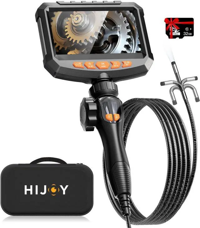 Main image of Hijoy Articulating Borescope Camera with Light - Two-Way Endoscope with 8 Adjustable LED Lights | 5" LCD Screen | 1920P HD Inspection Cameras with 0.33in Articulated Snake Camera for Men | S30
