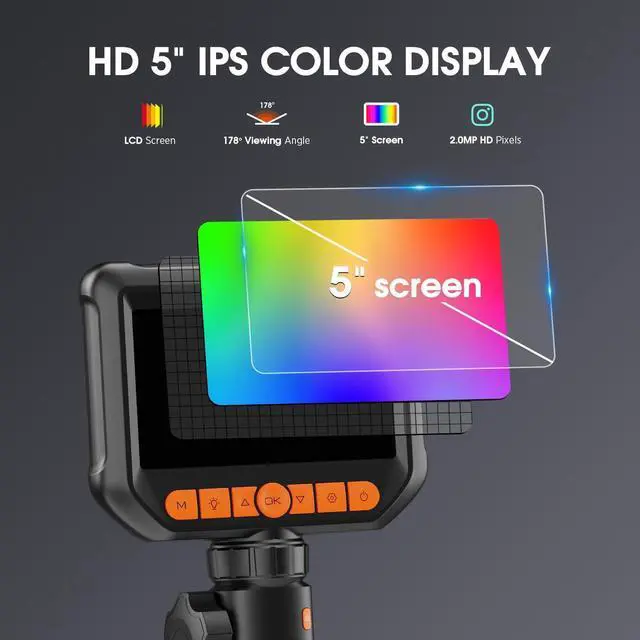 Alt view image 3 of 7 - Hijoy Articulating Borescope Camera with Light - Two-Way Endoscope with 8 Adjustable LED Lights | 5" LCD Screen | 1920P HD Inspection Cameras with 0.33in Articulated Snake Camera for Men | S30