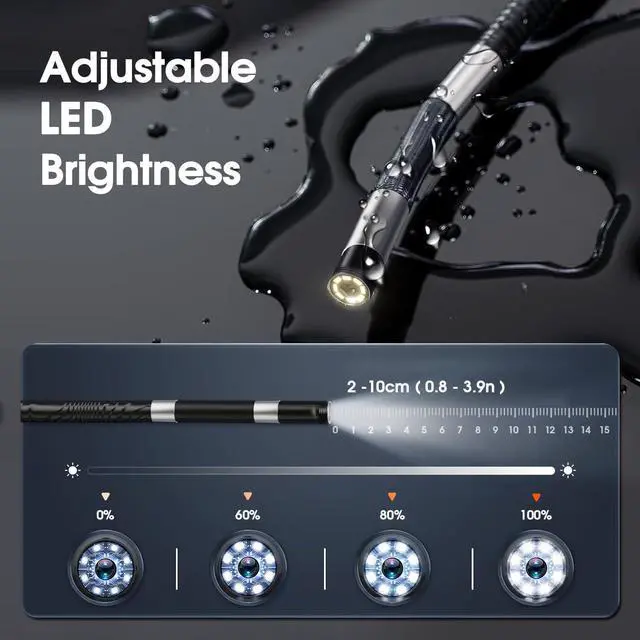 Alt view image 6 of 7 - Hijoy Articulating Borescope Camera with Light - Two-Way Endoscope with 8 Adjustable LED Lights | 5" LCD Screen | 1920P HD Inspection Cameras with 0.33in Articulated Snake Camera for Men | S30