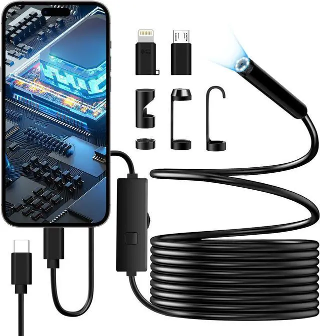 Main image of Endoscope Camera with Light, 1920P HD Borescope with 8+1 Adjustable LED Lights, IP67 Waterproof 16.5FT Semi-Rigid Snake Cord Inspection Camera for iPhone, iPad and Android Phone (Single-Lens)