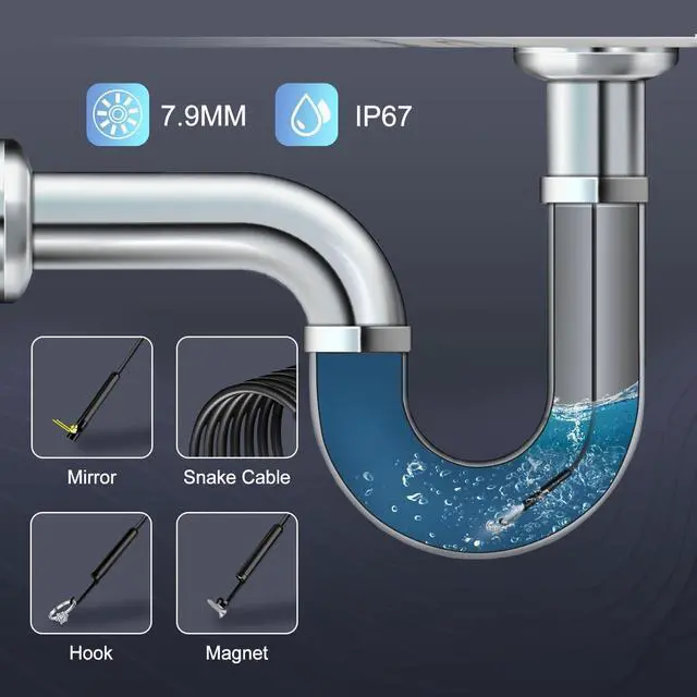 Alt view image 5 of 7 - Endoscope Camera with Light, 1920P HD Borescope with 8+1 Adjustable LED Lights, IP67 Waterproof 16.5FT Semi-Rigid Snake Cord Inspection Camera for iPhone, iPad and Android Phone (Single-Lens)