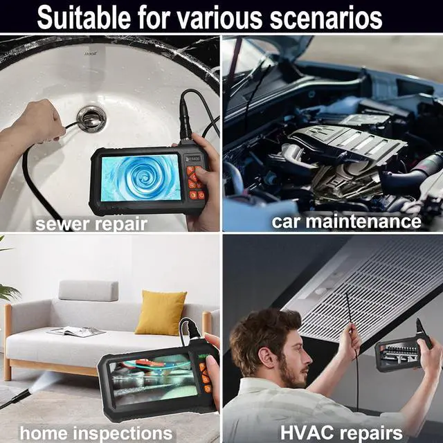 Alt view image 7 of 7 - 16Ft Sewer Endoscope, IP67 Waterproof Plumbing Drain Pipe Endoscope Camera with Light, 16Ft Semi-Rigid Cord Endoscope Camera with Light, 1080P HD Borescope, 4.3" IPS Screen, Cool Gadgets Tool