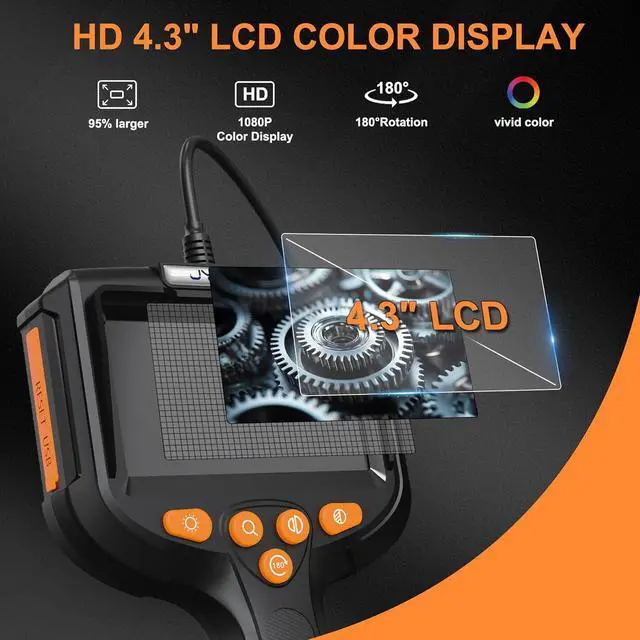 Alt view image 3 of 7 - Endoscope Camera with Light, 5.5mm Waterproof Borescope with 4.3" HD Screen, 6.6ft Semi-Rigid Cable for Automotive, Plumbing, Pipe Inspection