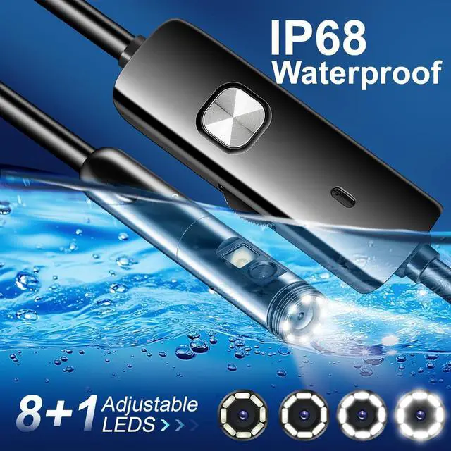 Alt view image 5 of 6 - Dual Lens Endoscope Inspection Camera by AURTEC, Dual HD Lens, IP68 Waterproof, 16.5FT/5M Semi-Rigid Cable, Borescope Camera with LED Lights, Compatible with Android and iOS Devices