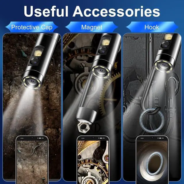 Alt view image 6 of 6 - Dual Lens Endoscope Inspection Camera by AURTEC, Dual HD Lens, IP68 Waterproof, 16.5FT/5M Semi-Rigid Cable, Borescope Camera with LED Lights, Compatible with Android and iOS Devices