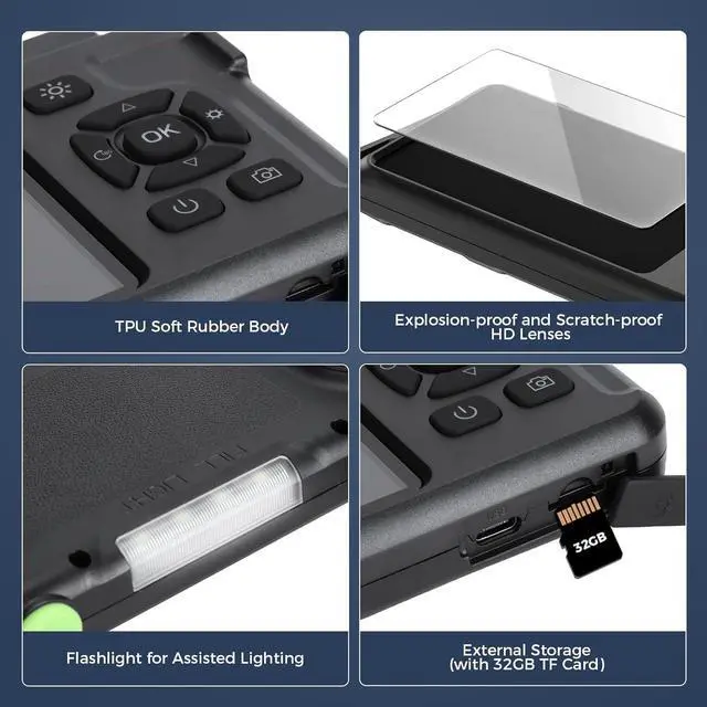 Alt view image 4 of 7 - Triple Lens 1080P Borescope with 50FT Semi-Rigid Cable, 5" IPS Screen Endoscope Camera with Lights, 1080P Industrial Borescope with 32G Storage Card,IP67 Waterproof Drain Camera