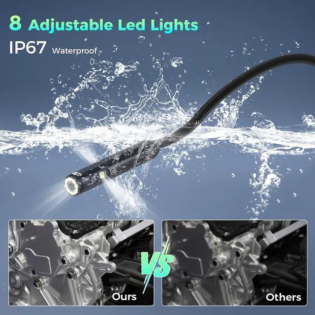 Alt view image 5 of 7 - Triple Lens 1080P Borescope with 50FT Semi-Rigid Cable, 5" IPS Screen Endoscope Camera with Lights, 1080P Industrial Borescope with 32G Storage Card,IP67 Waterproof Drain Camera