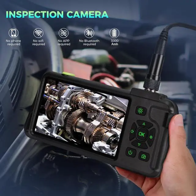 Alt view image 7 of 7 - Triple Lens 1080P Borescope with 50FT Semi-Rigid Cable, 5" IPS Screen Endoscope Camera with Lights, 1080P Industrial Borescope with 32G Storage Card,IP67 Waterproof Drain Camera