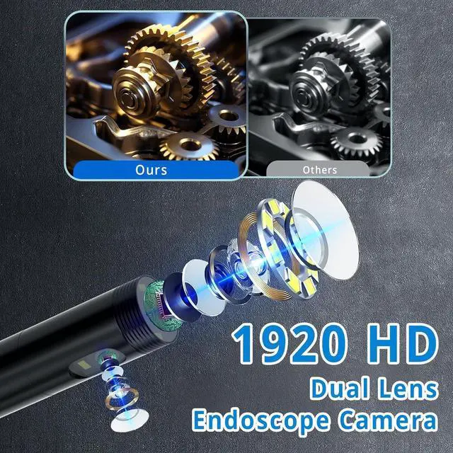 Alt view image 2 of 7 - Dual-Lens Endoscope Camera with Light, WOVTE 1920P Borescope with 8+1 Adjustable LED Lights, 16.5ft Snake Camera, IP67 Waterproof Inspection Camera for iOS/Android/PC