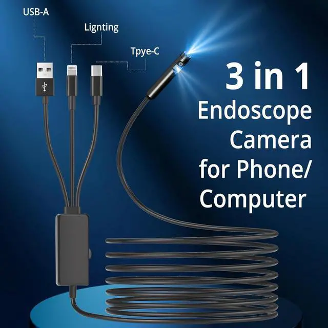 Alt view image 3 of 7 - Dual-Lens Endoscope Camera with Light, WOVTE 1920P Borescope with 8+1 Adjustable LED Lights, 16.5ft Snake Camera, IP67 Waterproof Inspection Camera for iOS/Android/PC