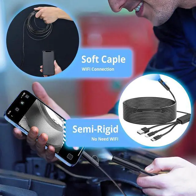 Alt view image 7 of 7 - Dual-Lens Endoscope Camera with Light, WOVTE 1920P Borescope with 8+1 Adjustable LED Lights, 16.5ft Snake Camera, IP67 Waterproof Inspection Camera for iOS/Android/PC