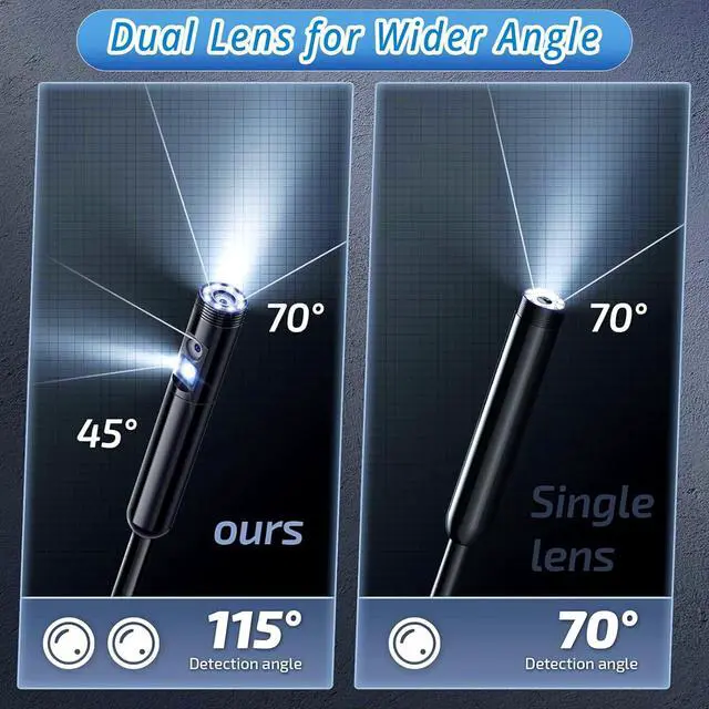 Alt view image 4 of 7 - Dual-Lens Endoscope Camera with Light, WOVTE 1920P Borescope with 8+1 Adjustable LED Lights, 16.5ft Snake Camera, IP67 Waterproof Inspection Camera for iOS/Android/PC