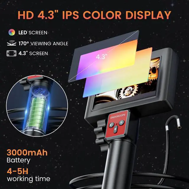 Alt view image 3 of 7 - Two-Way Articulating Borescope Camera with Light: Borescope Industrial Endoscope Camera - Flexible Waterproof Inspection Bore Scope for Plumbing Automotive Sewer