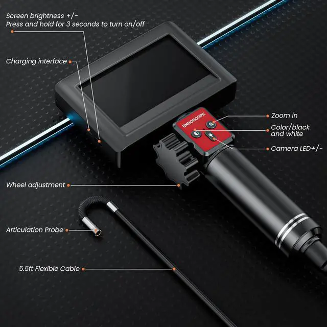 Alt view image 6 of 7 - Two-Way Articulating Borescope Camera with Light: Borescope Industrial Endoscope Camera - Flexible Waterproof Inspection Bore Scope for Plumbing Automotive Sewer