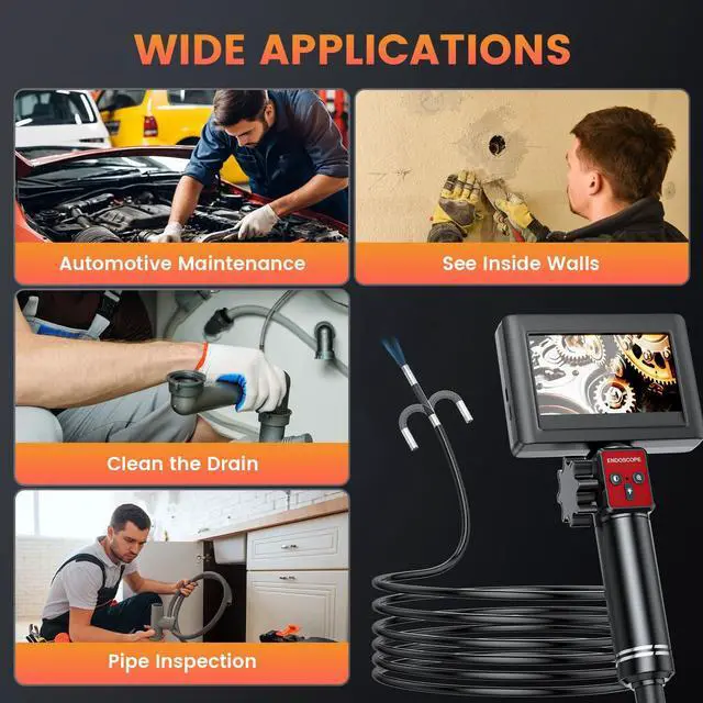 Alt view image 7 of 7 - Two-Way Articulating Borescope Camera with Light: Borescope Industrial Endoscope Camera - Flexible Waterproof Inspection Bore Scope for Plumbing Automotive Sewer