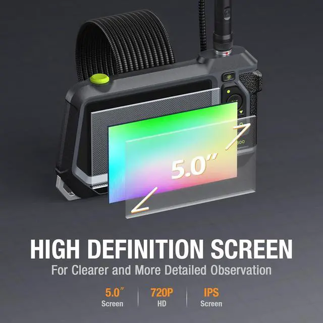 Alt view image 2 of 7 - Dual Lens Endoscope with 5" Monitor, Teslong NTS500 Industrial Waterproof Borescope Inspection Camera with 0.21in Front & Side-View Double Lens with 9.8FT Probe, 5-Inch IPS LCD Screen & Case